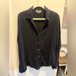 Michael Stars Women’s Black Gauze Button Down Shirt with Ruffled sleeves - M